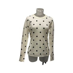 NEIMAN MARCUS Size S Beige Black Cashmere Polka Dot Crew Neck Pullover